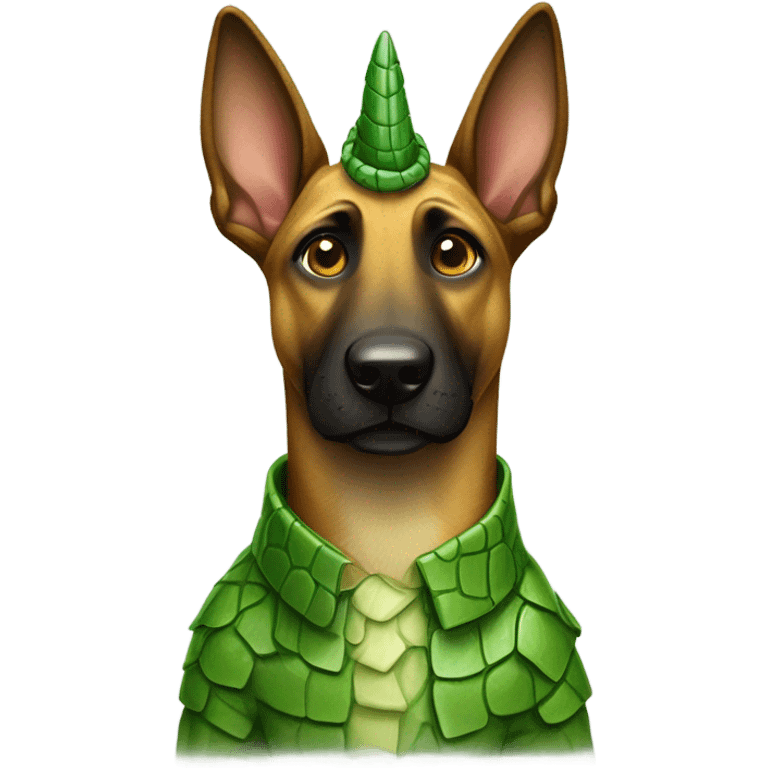 a malinois with a crocodile costume emoji