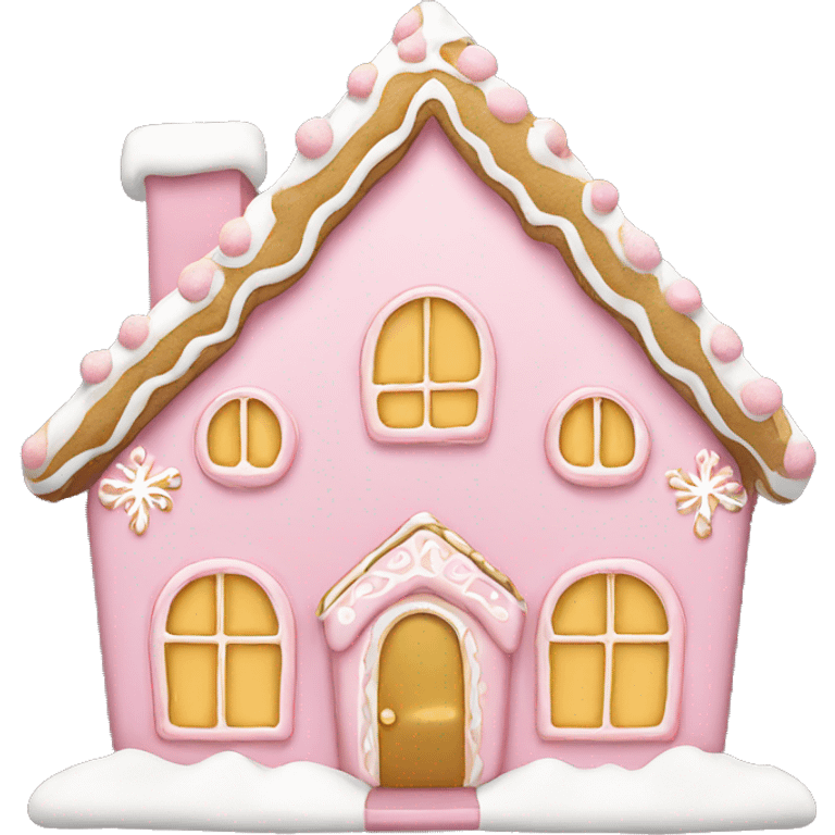 light pink and gold and white gingerbread house emoji