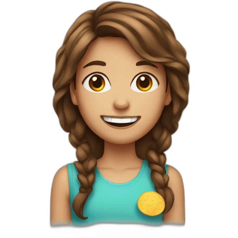 a girl with brown hair with chips instead of front tooth emoji