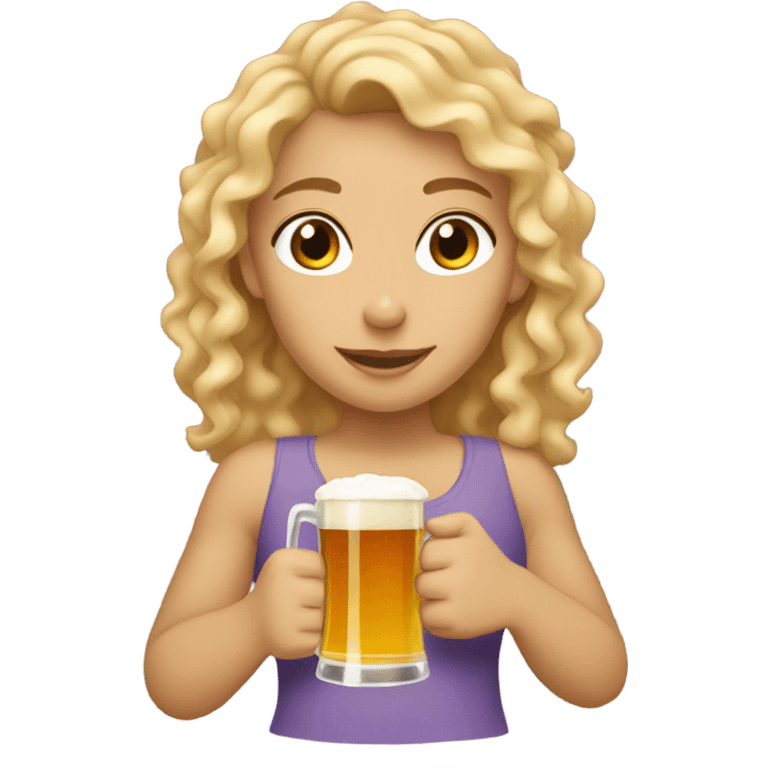 curly blonde mid tanned girl drinking beer emoji