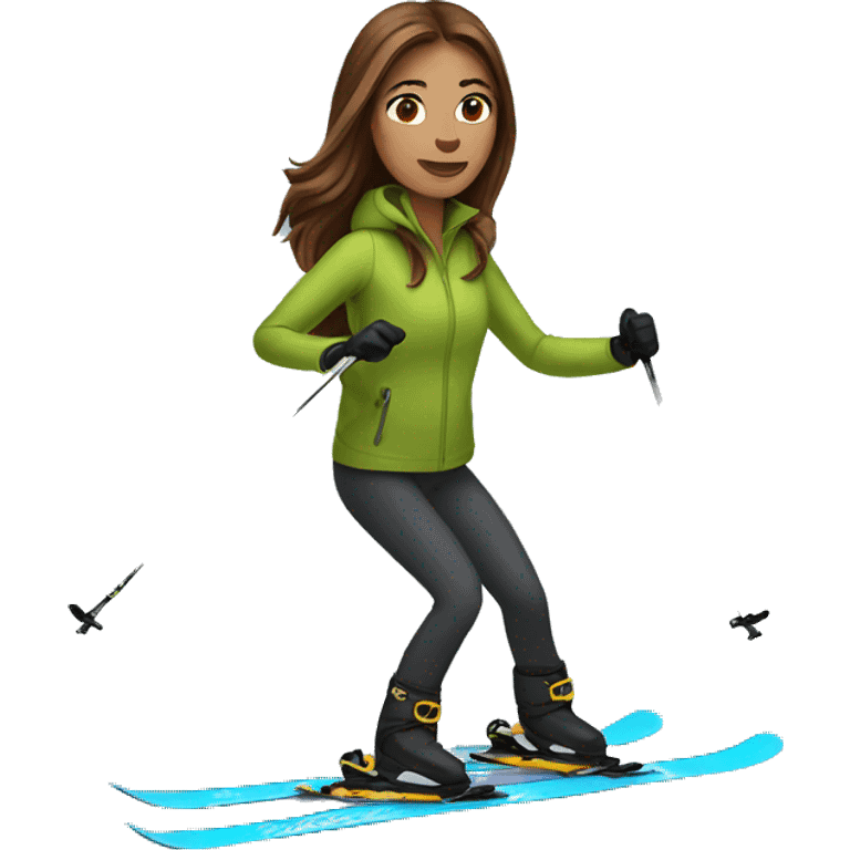 Woman with brown long hair skiing emoji