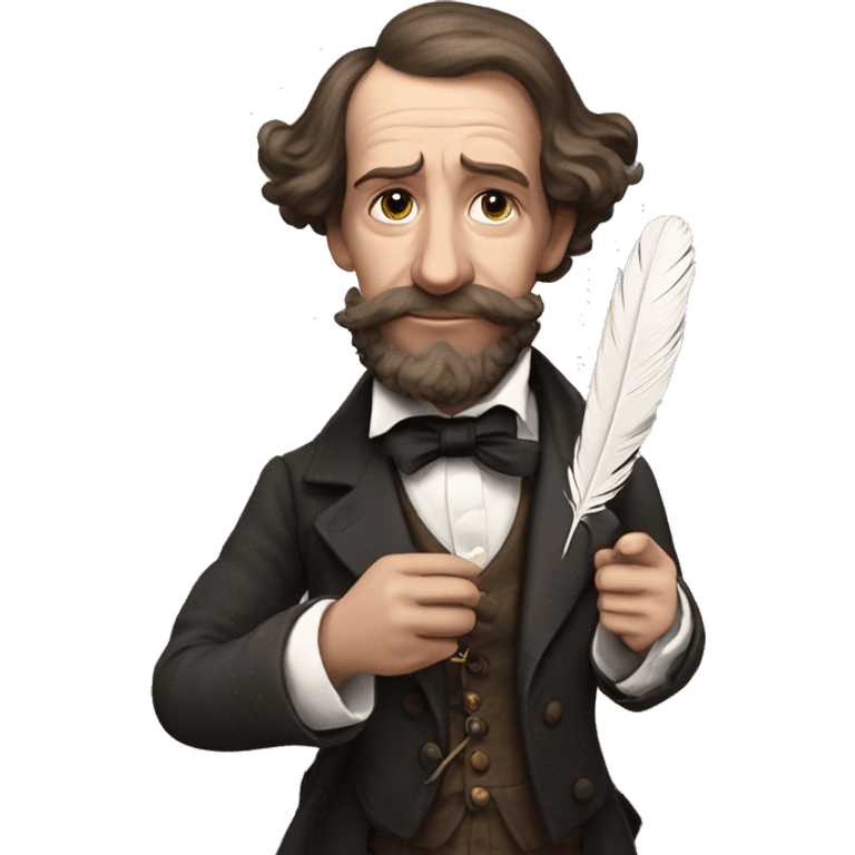 Charles Dickens holds a feather in his hand emoji