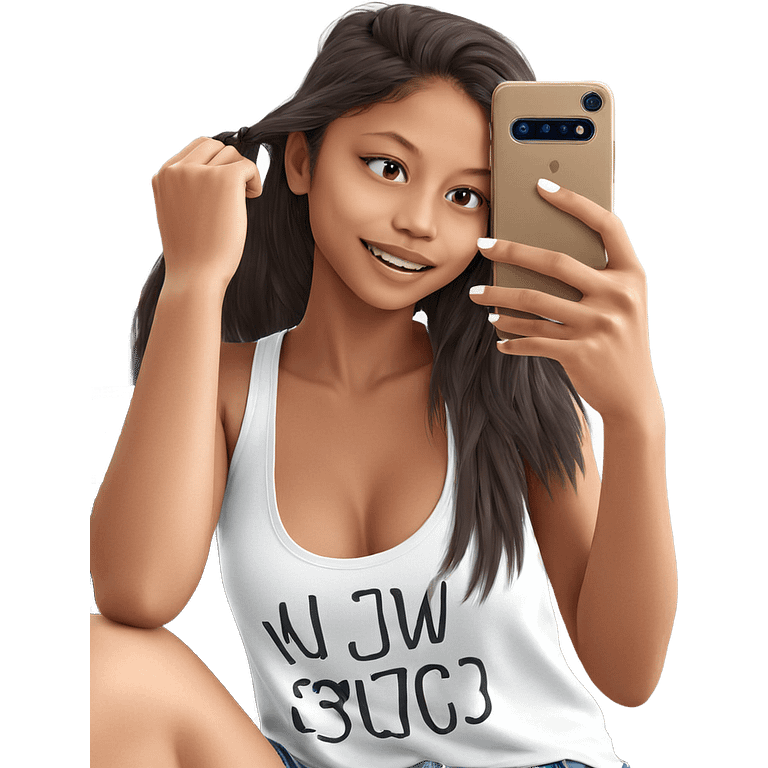 smiling girl with smartphone selfie emoji