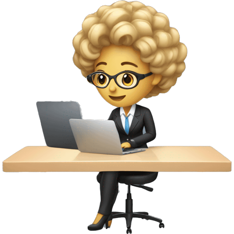 Woman with Laptop busy with coding for Office Work by thinking future me nice hair suit  emoji