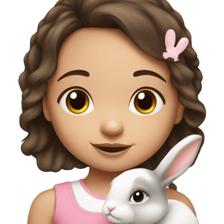 Baby girl brunette with little bunny emoji