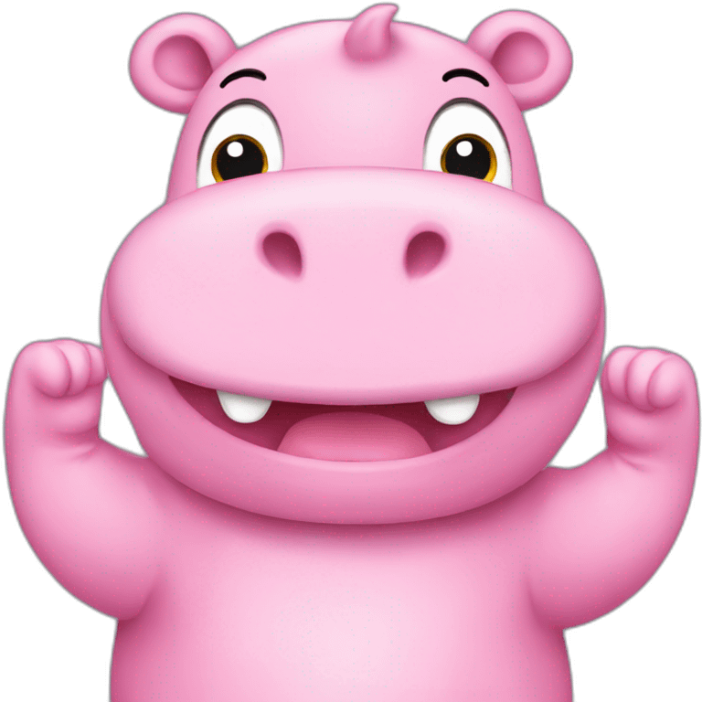 cute pink hippo using a victory 2 fingers emoji