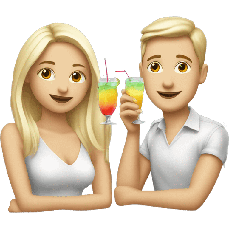 Blonde girl and blonde boy drinking a cocktail ￼ emoji