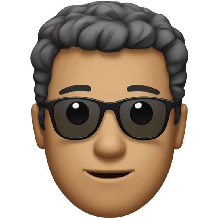 male face with sunglasses, short bond hair and smirk emoji