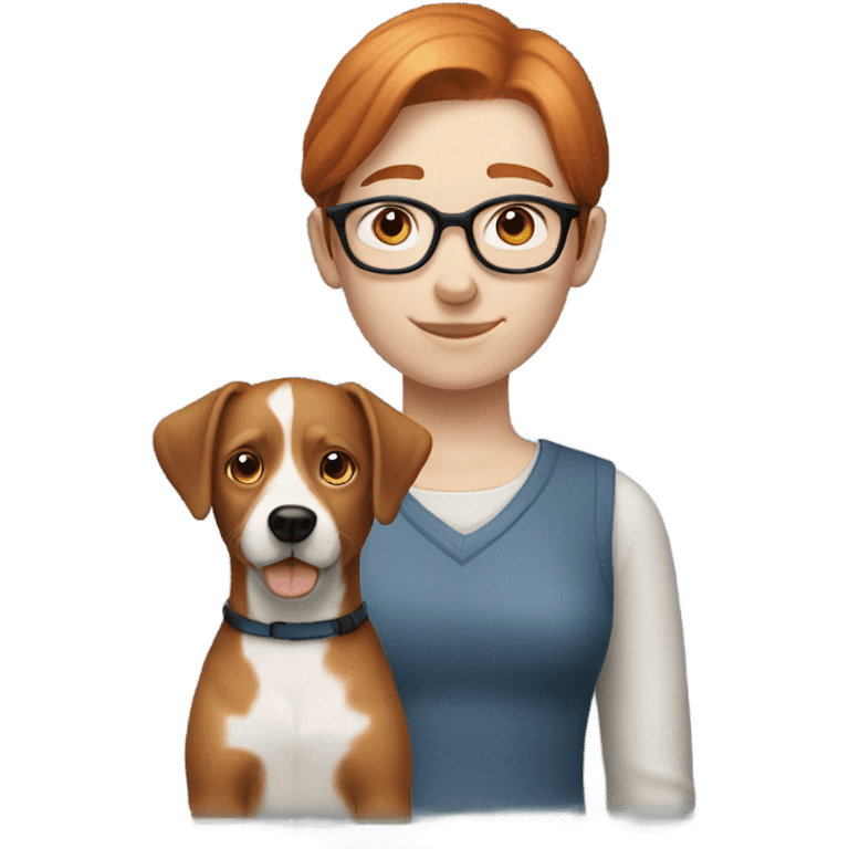 Pale redhead blue eyes short hair glasses dog emoji