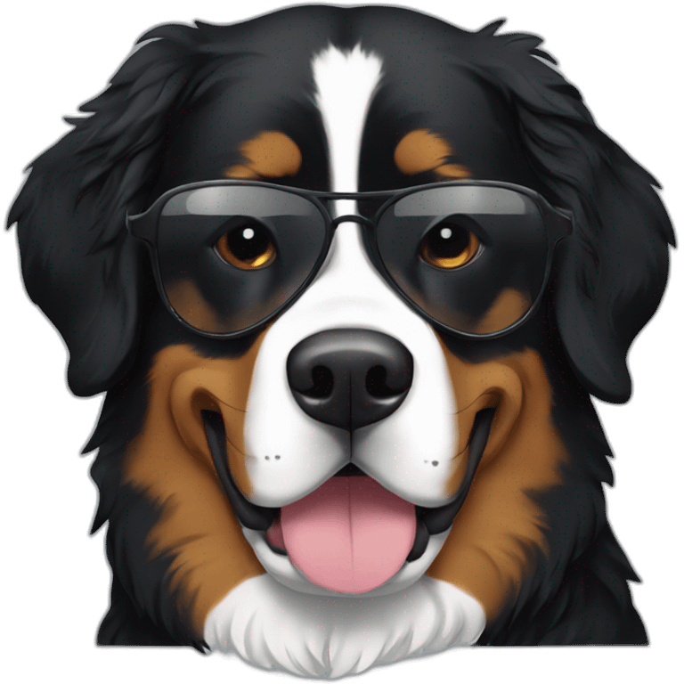 Bernese mountain dog wearing sunglasses and a hoodie emoji