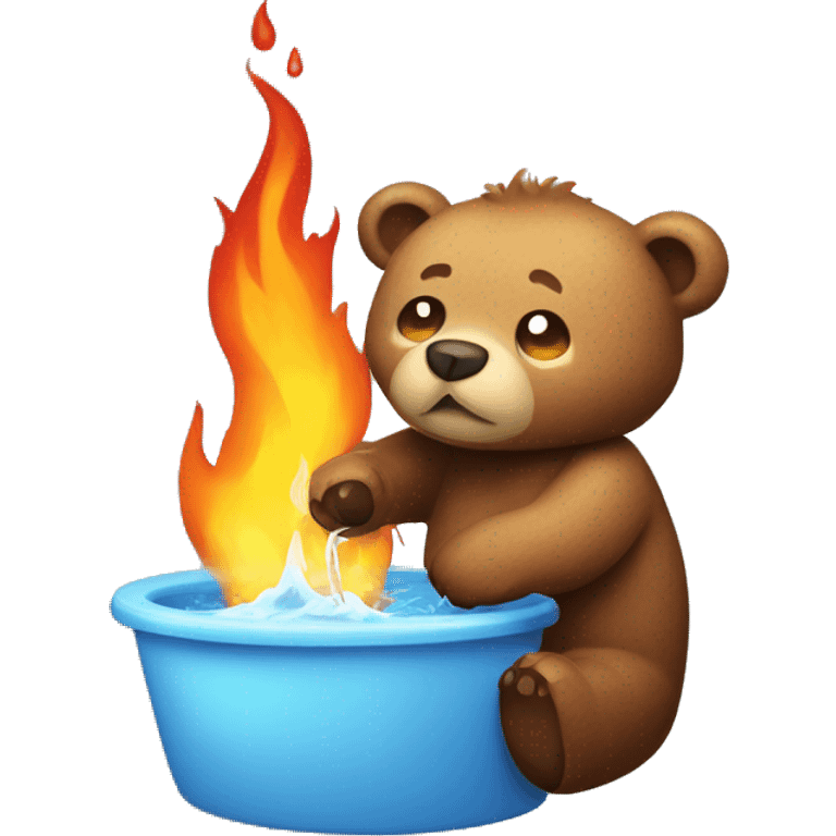 Bear poring water on fire emoji