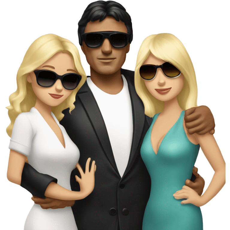 Tony Montana in sunglasses with 2 beautiful blondes with their arms around him emoji