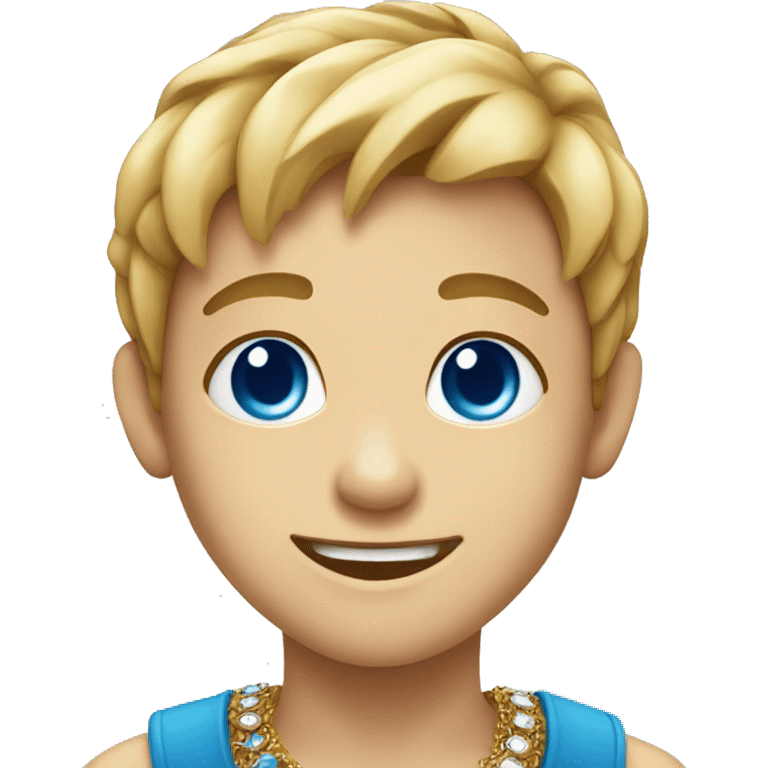 smiling boy with jewelry with Blue eyes emoji