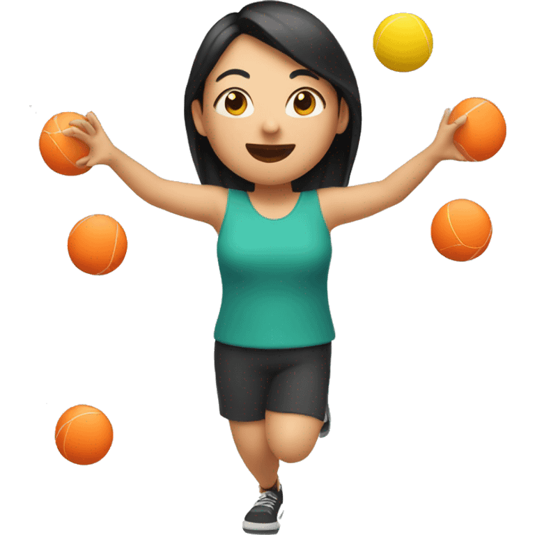 an asian female happily juggling 4 balls emoji