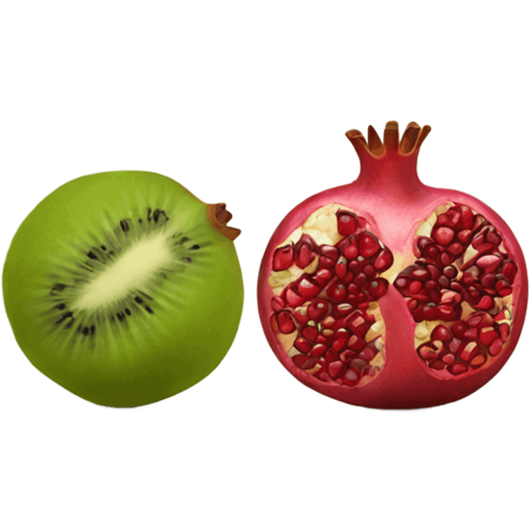 one kiwi and one pomegranate close to each other emoji