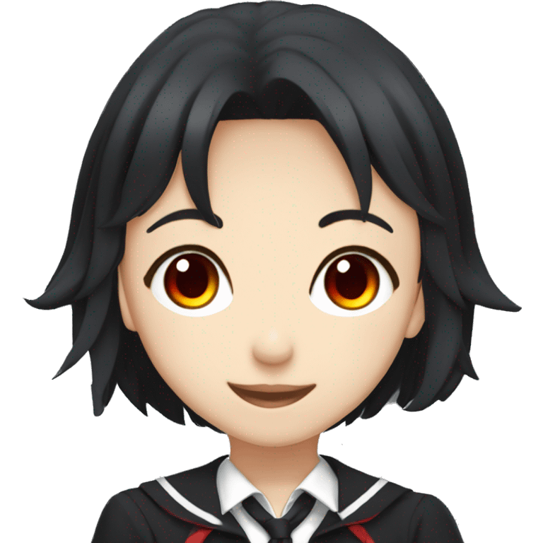 anime girl, short black hair, red eyed, one eyepatch, black school uniform emoji