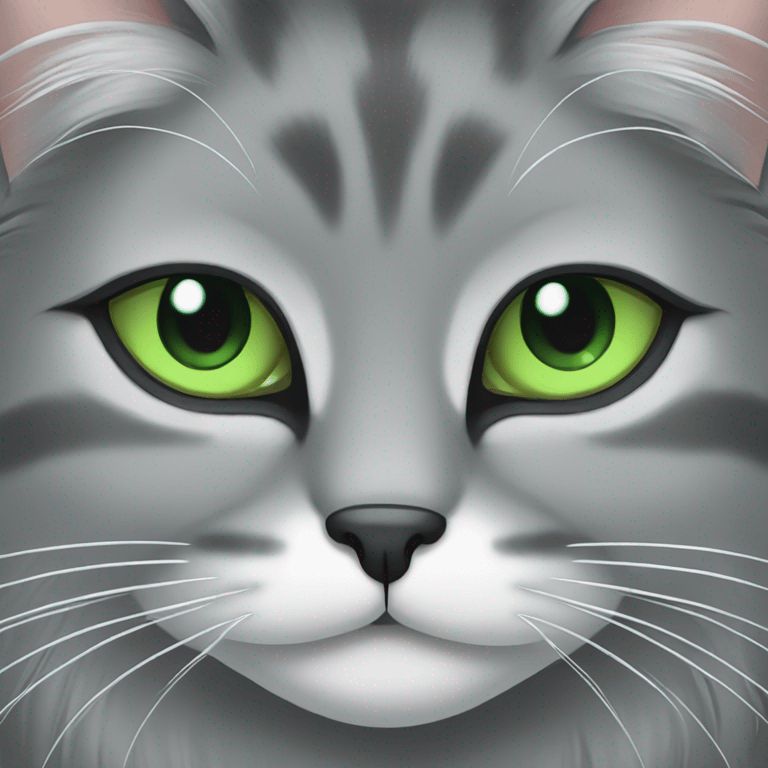 grey long hair cat with green eyes emoji