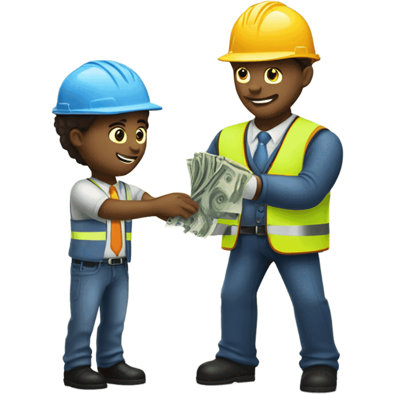 A white man in a suit receiving money from a construction worker emoji