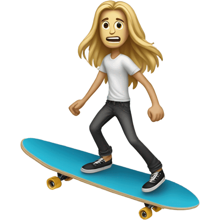 Skinny white guy with long hair on a longboard  emoji