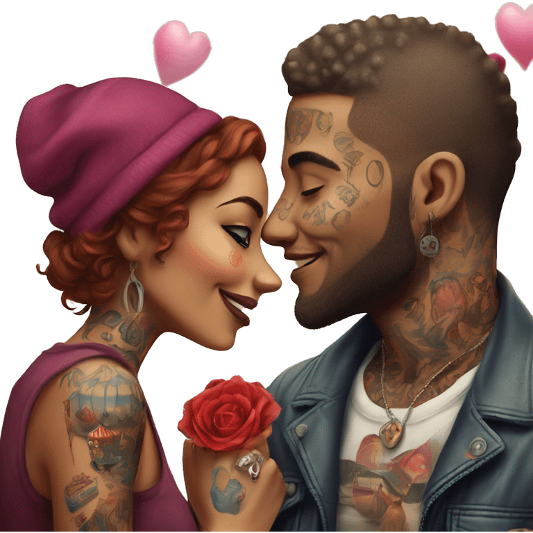 Romantic carnival date for beautiful tattooed couple emoji