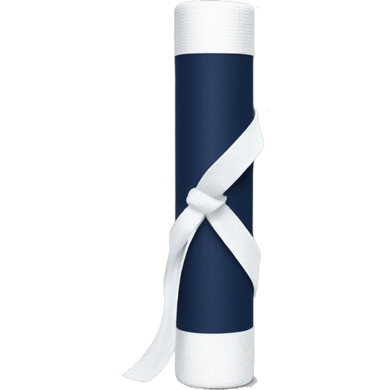 Rolled Navy blue yoga mat with a white ribbon tied around it emoji