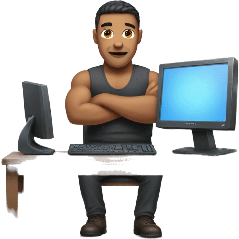 a strong man with a computer emoji