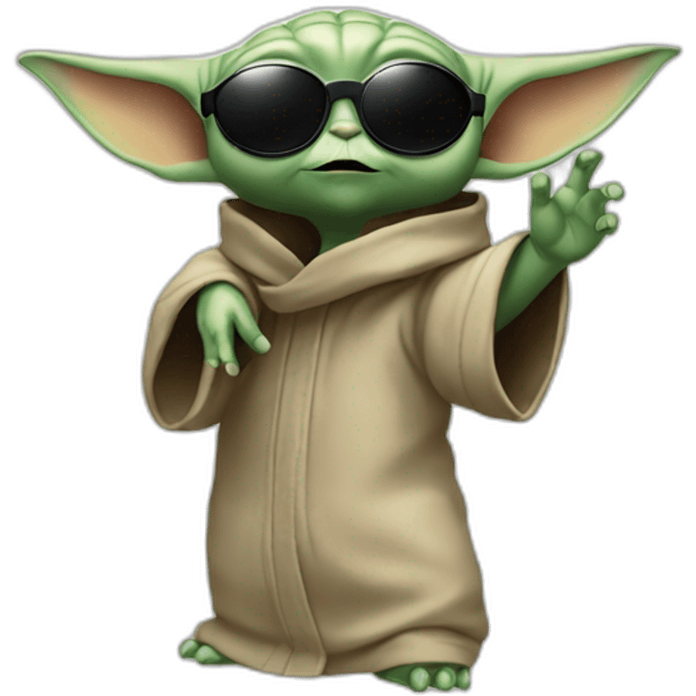 baby yoda with sunglasses raving hand in air emoji