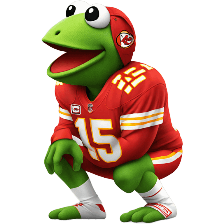 A Kermit frog in a chiefs jersey with number 15 emoji