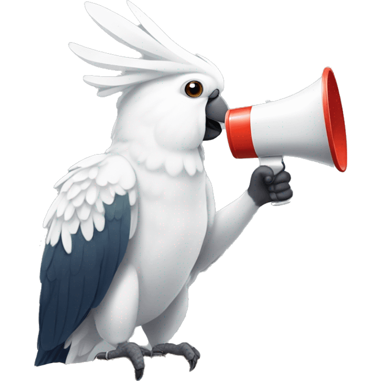 cockatoo talking with megaphone emoji