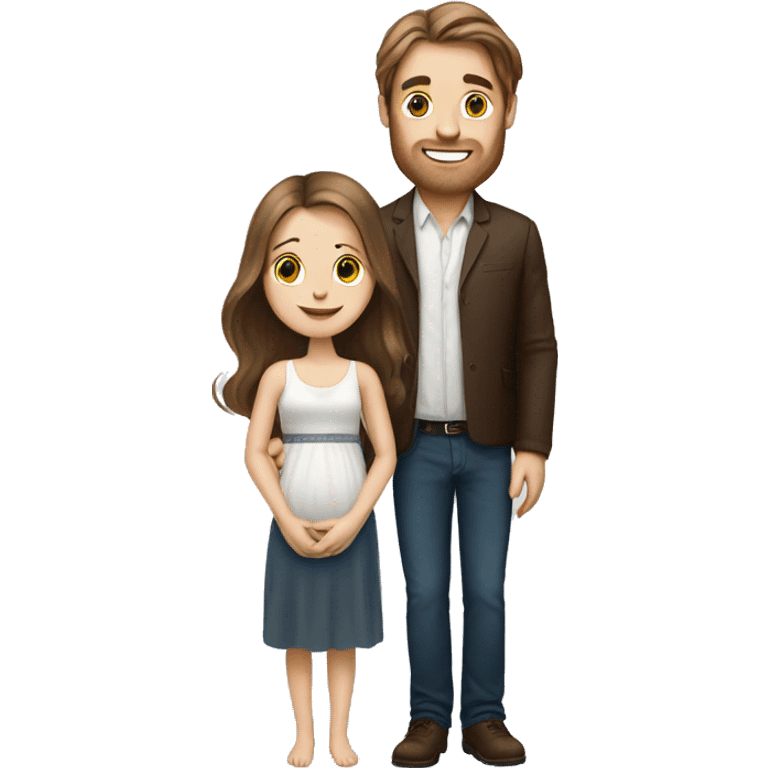 A white guy with brown hair married to a white girl with very long brown hair holding a brown haired baby emoji