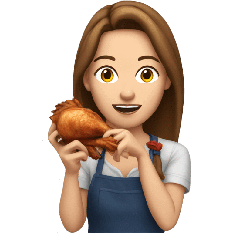 white women eating rotisserie chicken, brown hair emoji