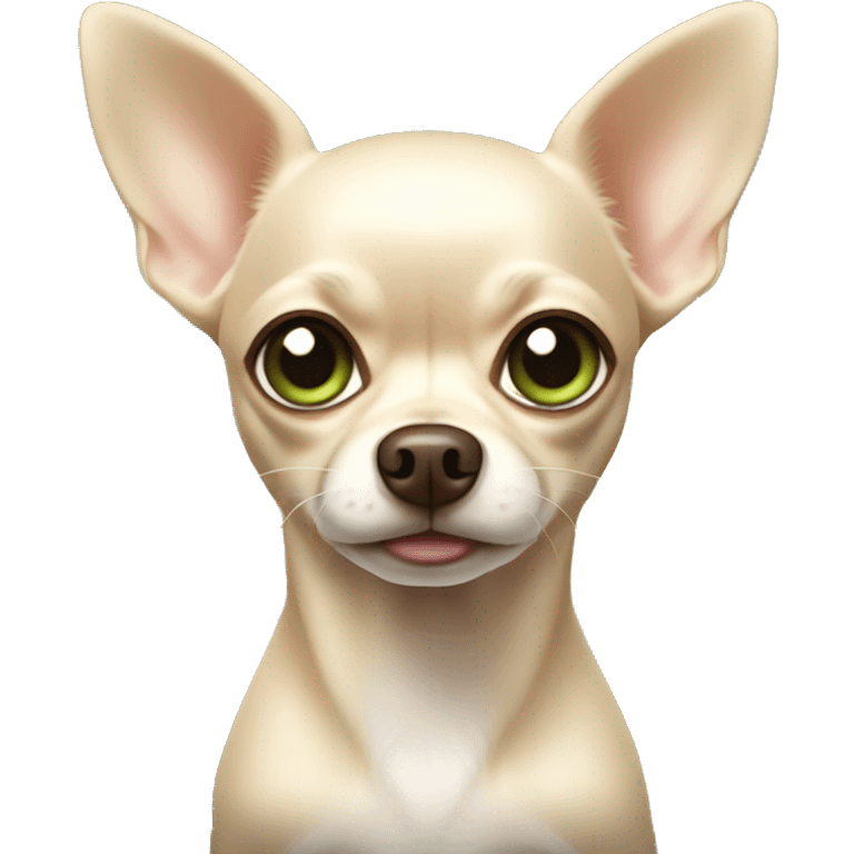 Dark cream chihuahua with light green eyes and big ears emoji