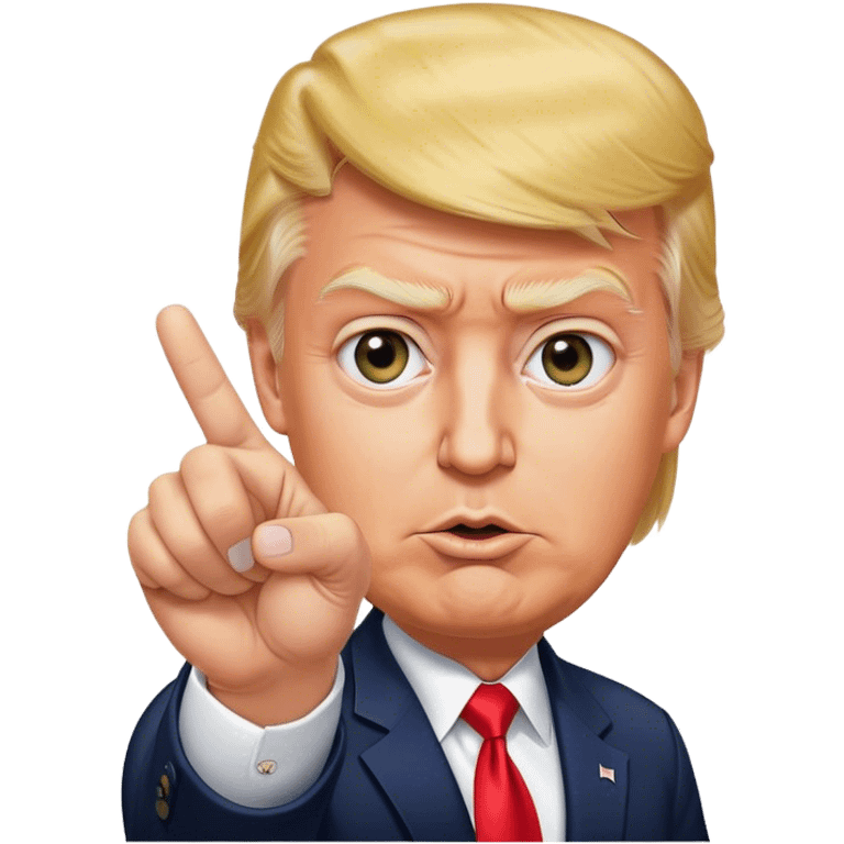 Super realistic Donald Trump pointing finger up, realistic eyes emoji