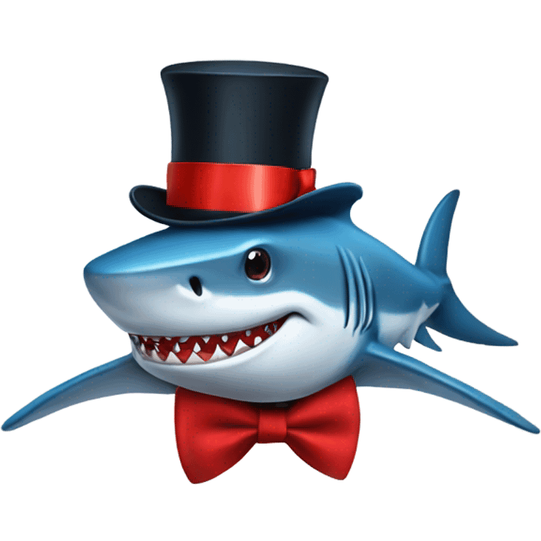 Shark with red bow tie and blue top hat emoji