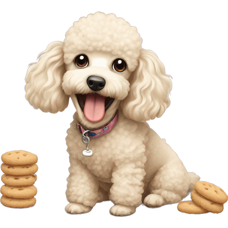 cream mini poodle eating biscuits  emoji