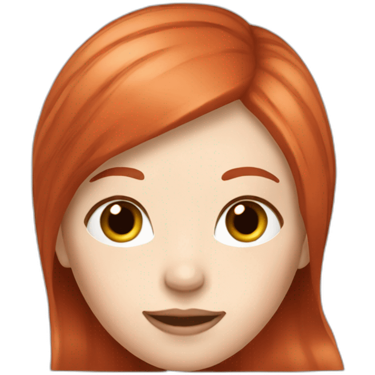 red hair women with white decoloration at the end of the hair, verry white skin emoji