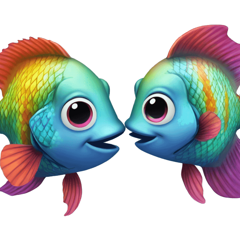 Two Rainbow fish kissing  emoji