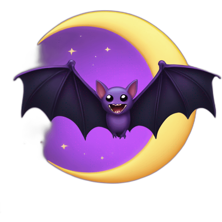 purple black vampire bat wings flying in front of large dripping crescent moon emoji