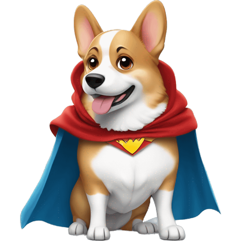 Brave Welsh corgi in a superhero cape, proudly raising one paw, looking heroic and ready to save the day in a cute cartoon style! emoji