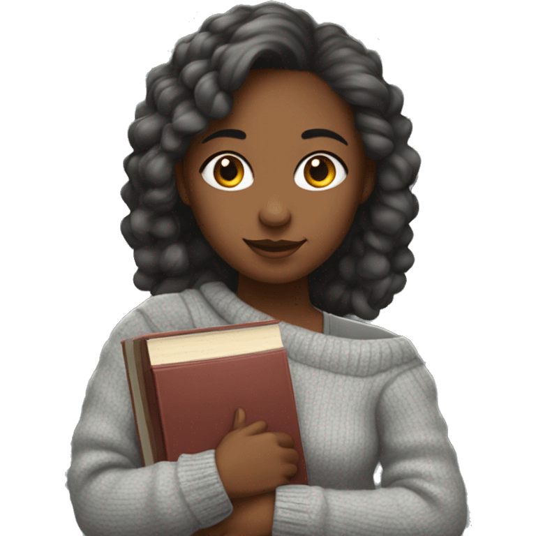 Girl with Off one shoulder grey sweater with books in her arms   emoji