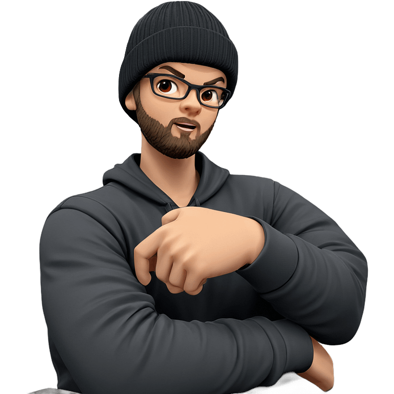 bearded boy in beanie indoors emoji