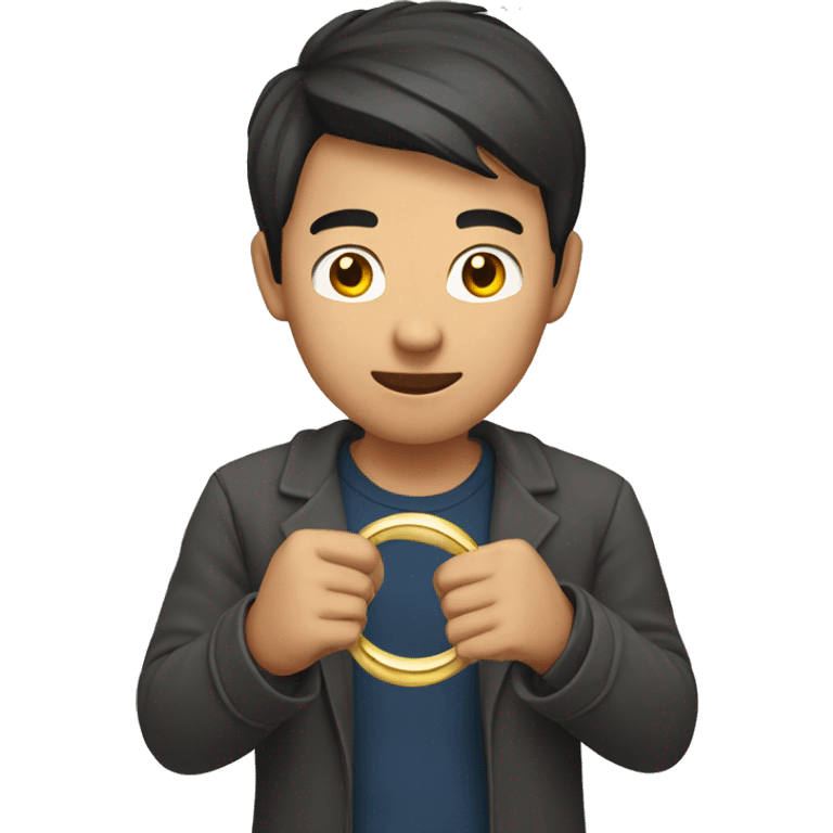 Asian guy holding ring emoji