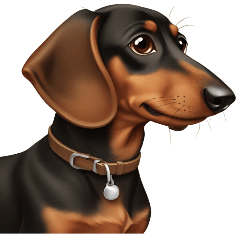 A Brown dachshund with a collar on that has Otis on it emoji