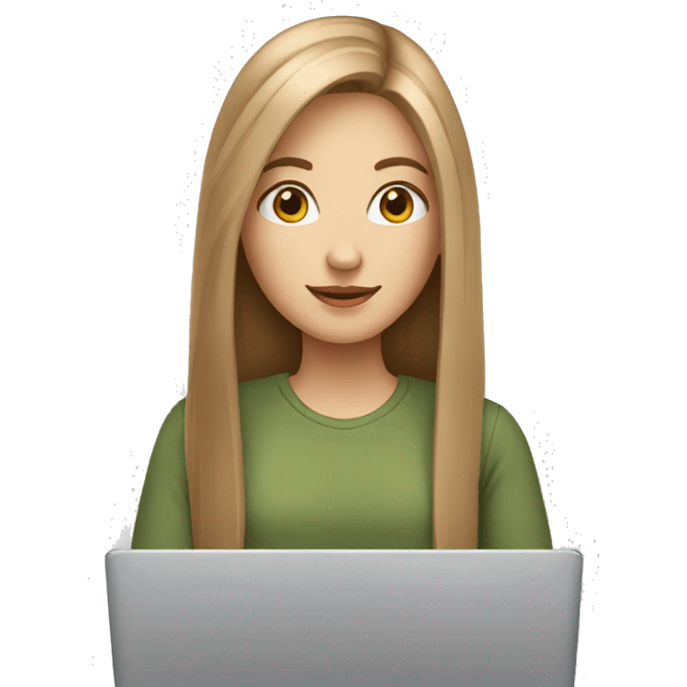 white girl with brown straight long hair and apple laptop emoji