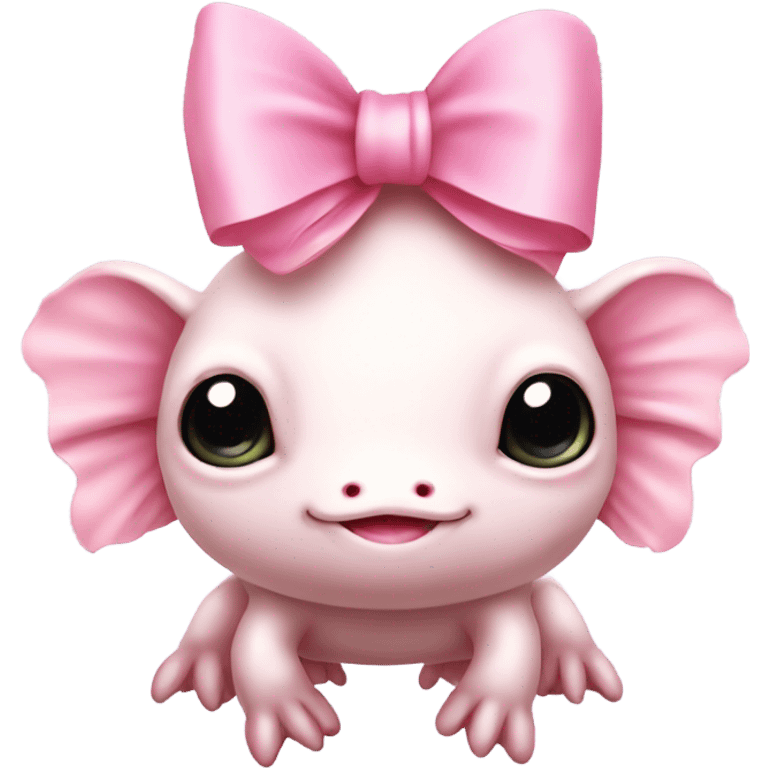 Pink cute axolotl wearing a cream bow emoji