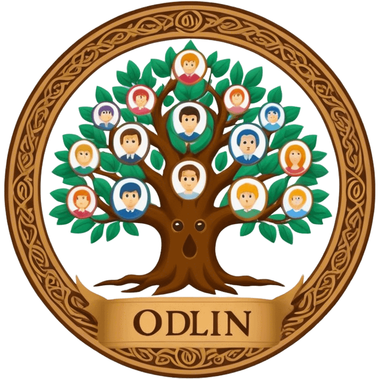 created an intricate but manly looking family genealogy logo including the names of  Odlin and Genealogy while using multiple colors in the logo emoji