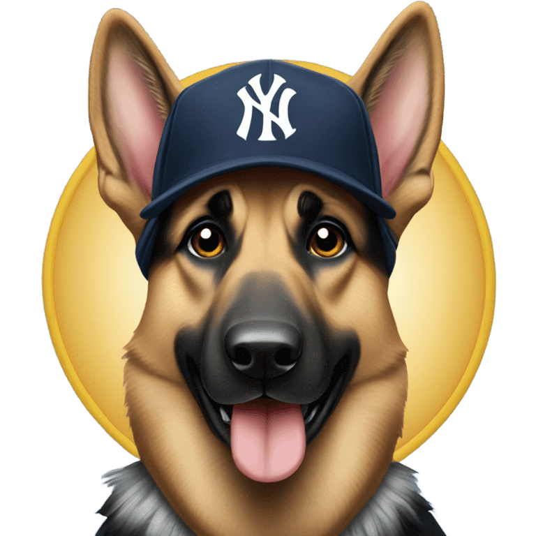 German shepherd wearing a Yankees hat emoji