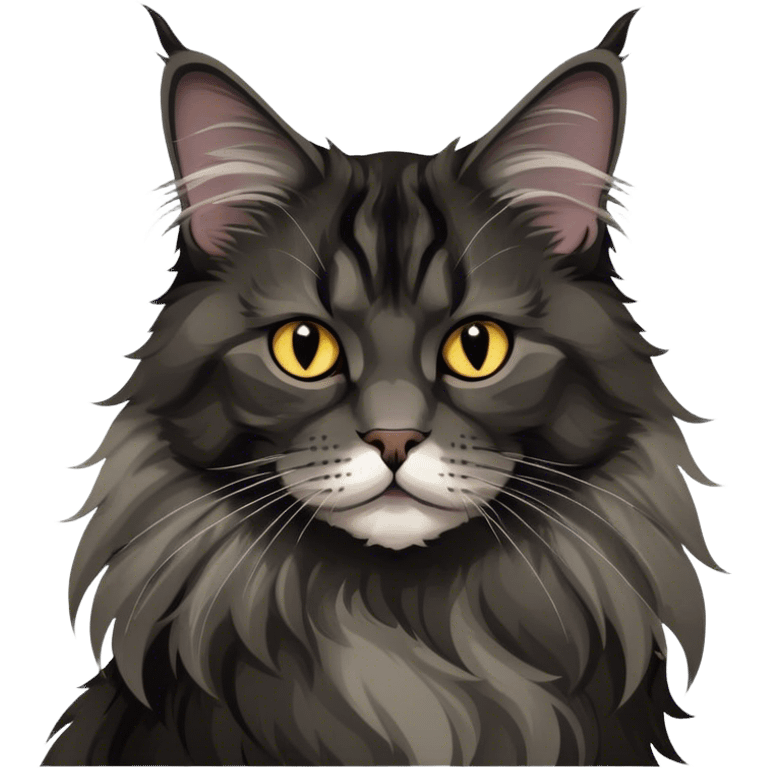 Hobby cats, Maine Coon, black smoke color pattern, fluffy fur, elegant pose, expressive eyes, minimalistic, on a white background, no extra details. emoji