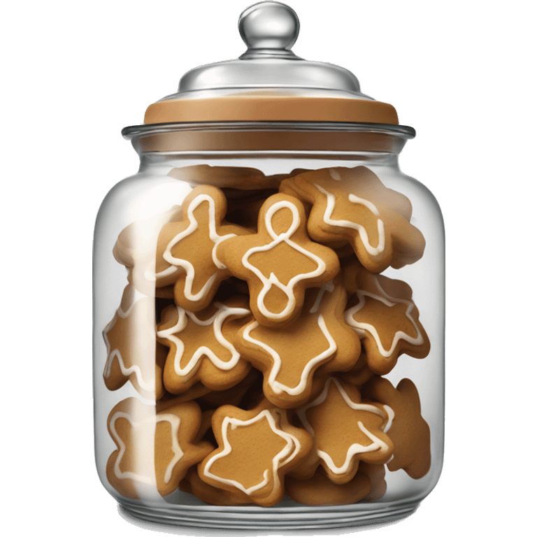 Realistic rococo glass cookie jar with lid full of gingerbread cookies isolated.  emoji