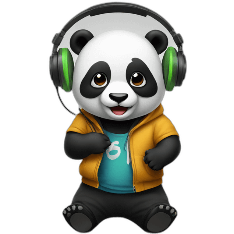 Hip hop Panda with headphones singing in a microphone  emoji